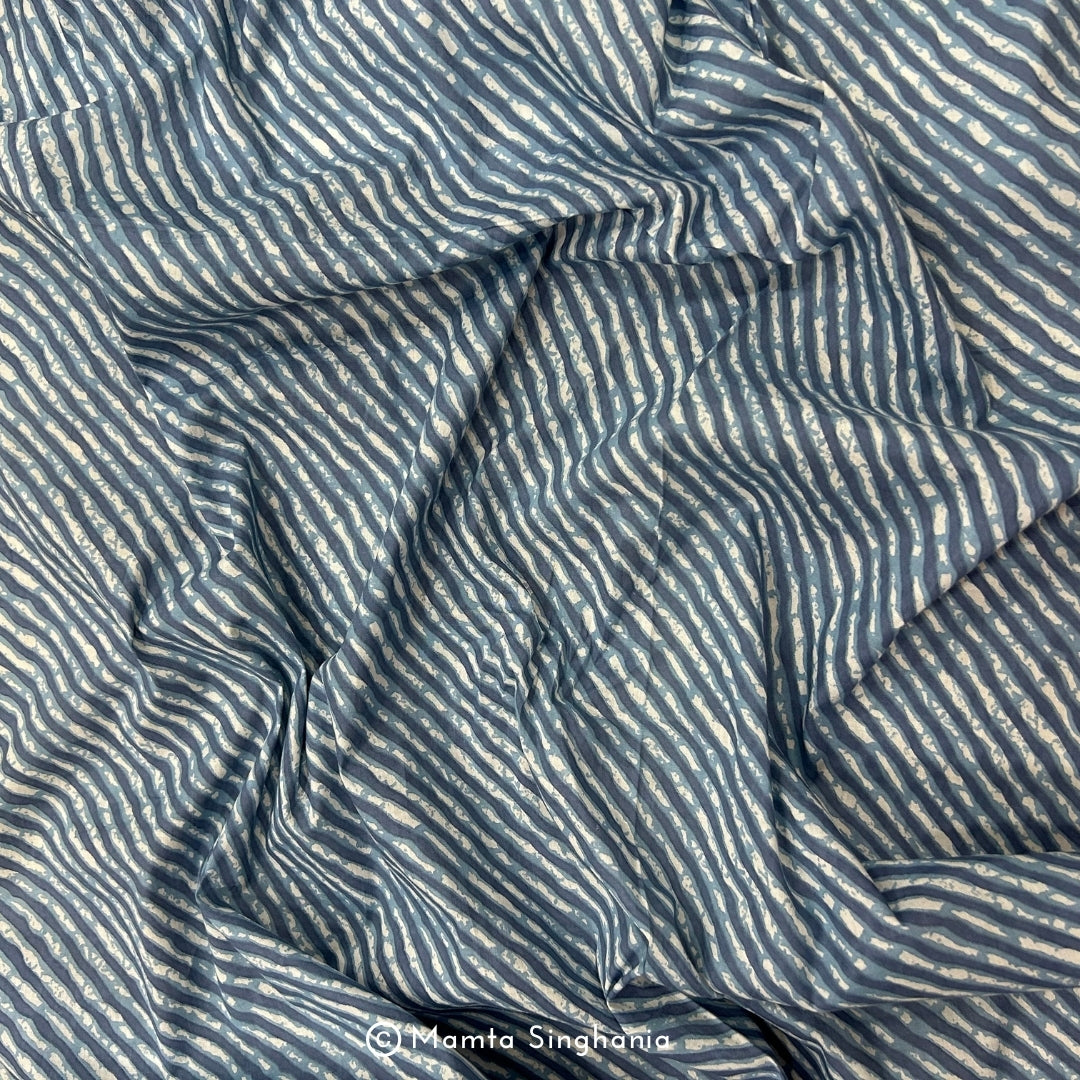 Grey Blue Leheriya Printed Cotton Fabric