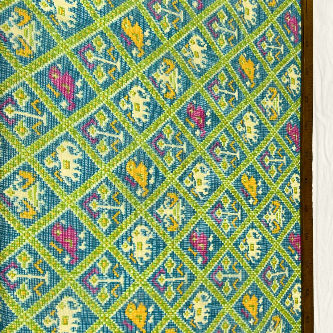 Green Patola Printed Kota Doria Fabric