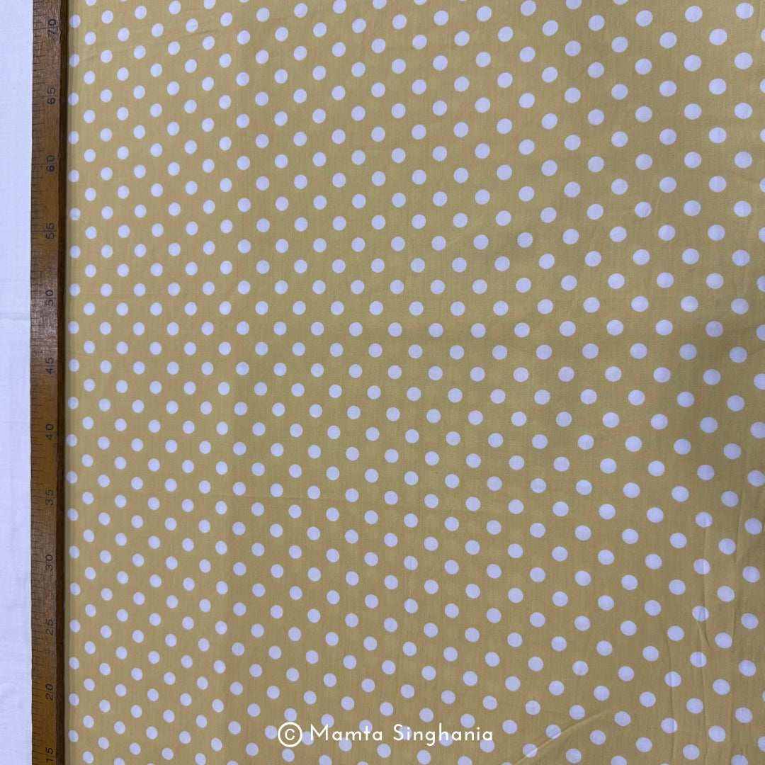 Yellow Polka Dot Printed Muslin Rayon Fabric