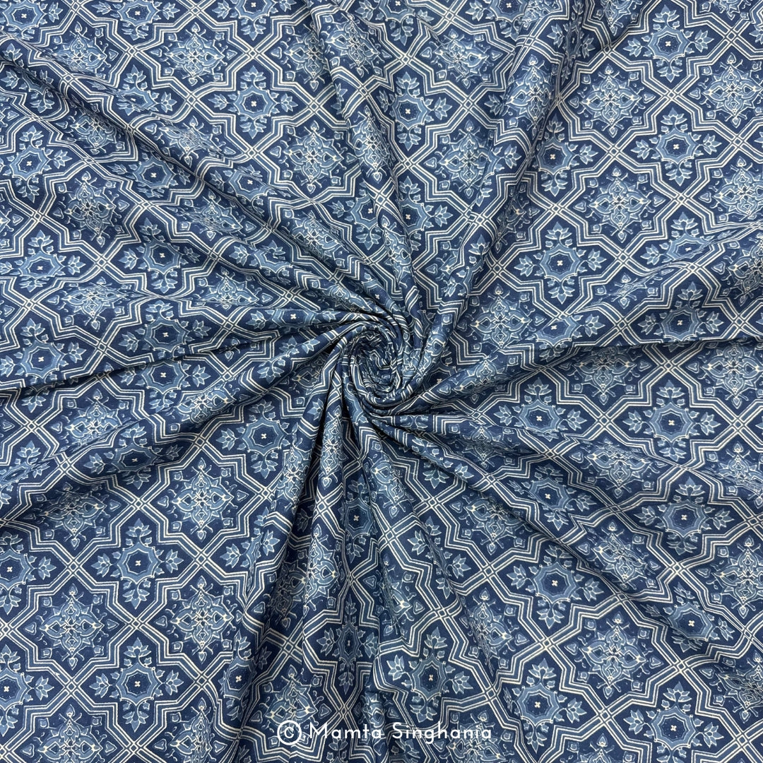 Blue Floral Printed Cotton Fabric