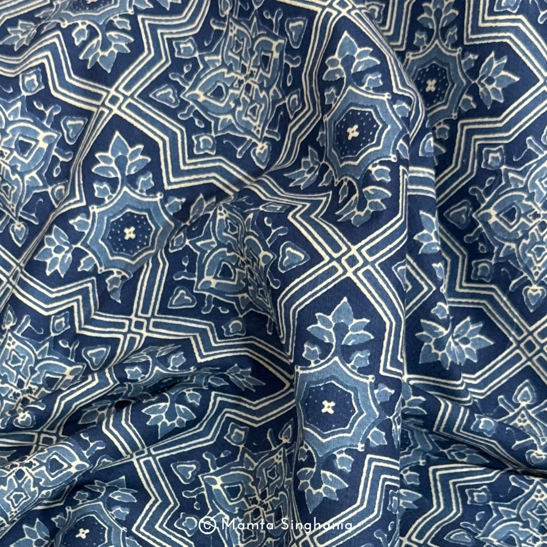 Blue Floral Printed Cotton Fabric