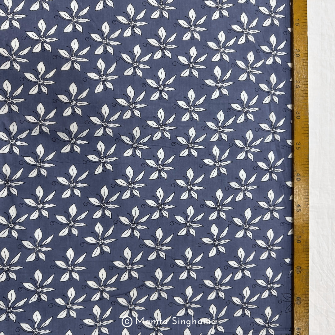 Dark Grey Floral Printed Cotton Fabric
