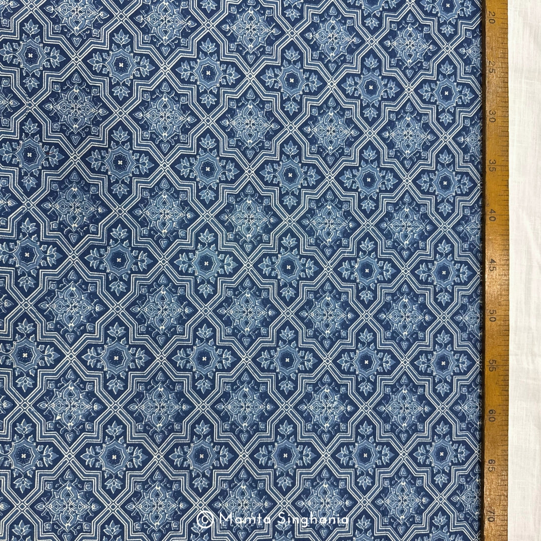 Blue Floral Printed Cotton Fabric