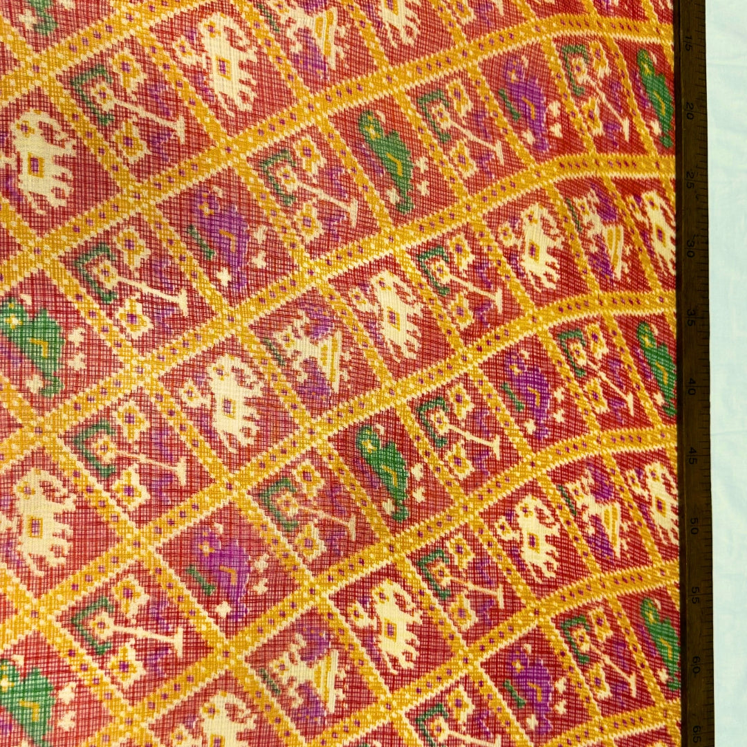 Orange Patola Printed Kota Doria Fabric