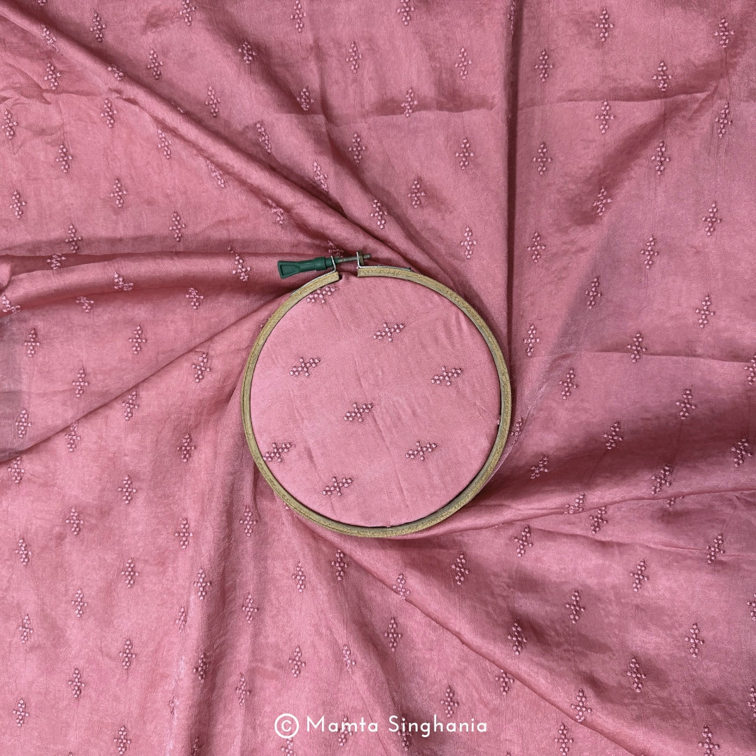 Light Pink Embroidered Modal Satin Fabric