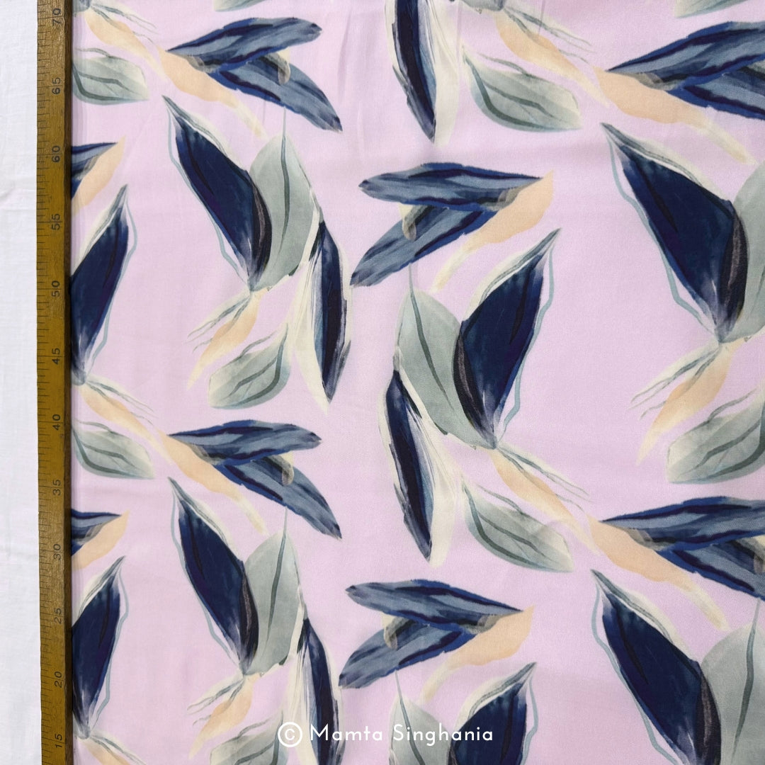 Pink Leaf Printed Modal Satin