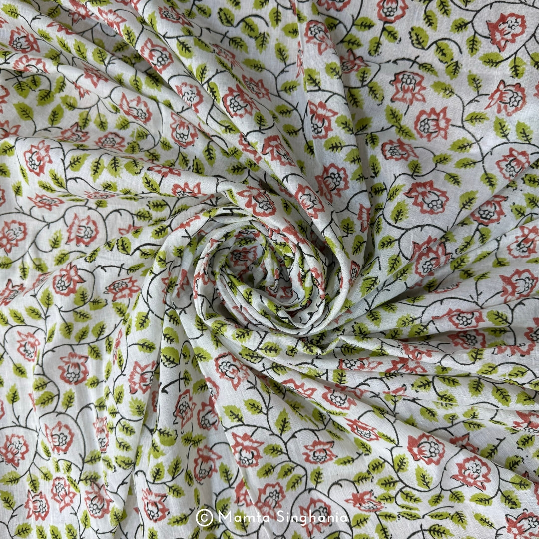 Hand-block Floral Printed Cotton Stole in Multiple Colours
