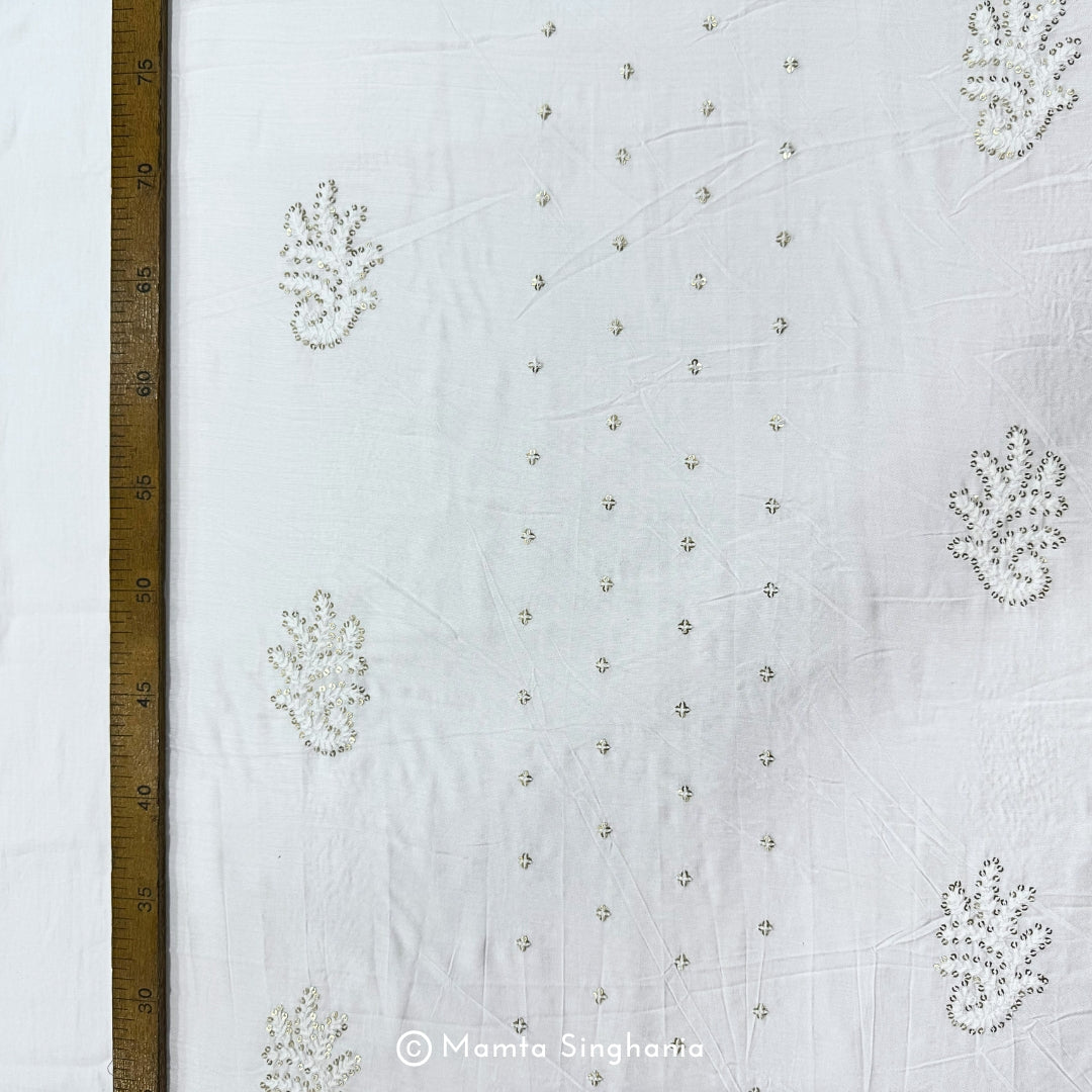 White Plain Dyeable Embroidered Chanderi Fabric