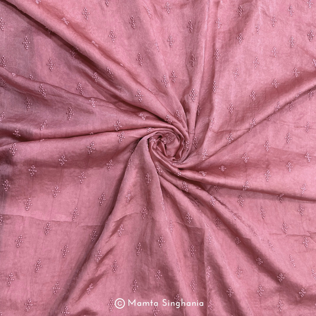 Light Pink Embroidered Modal Satin Fabric