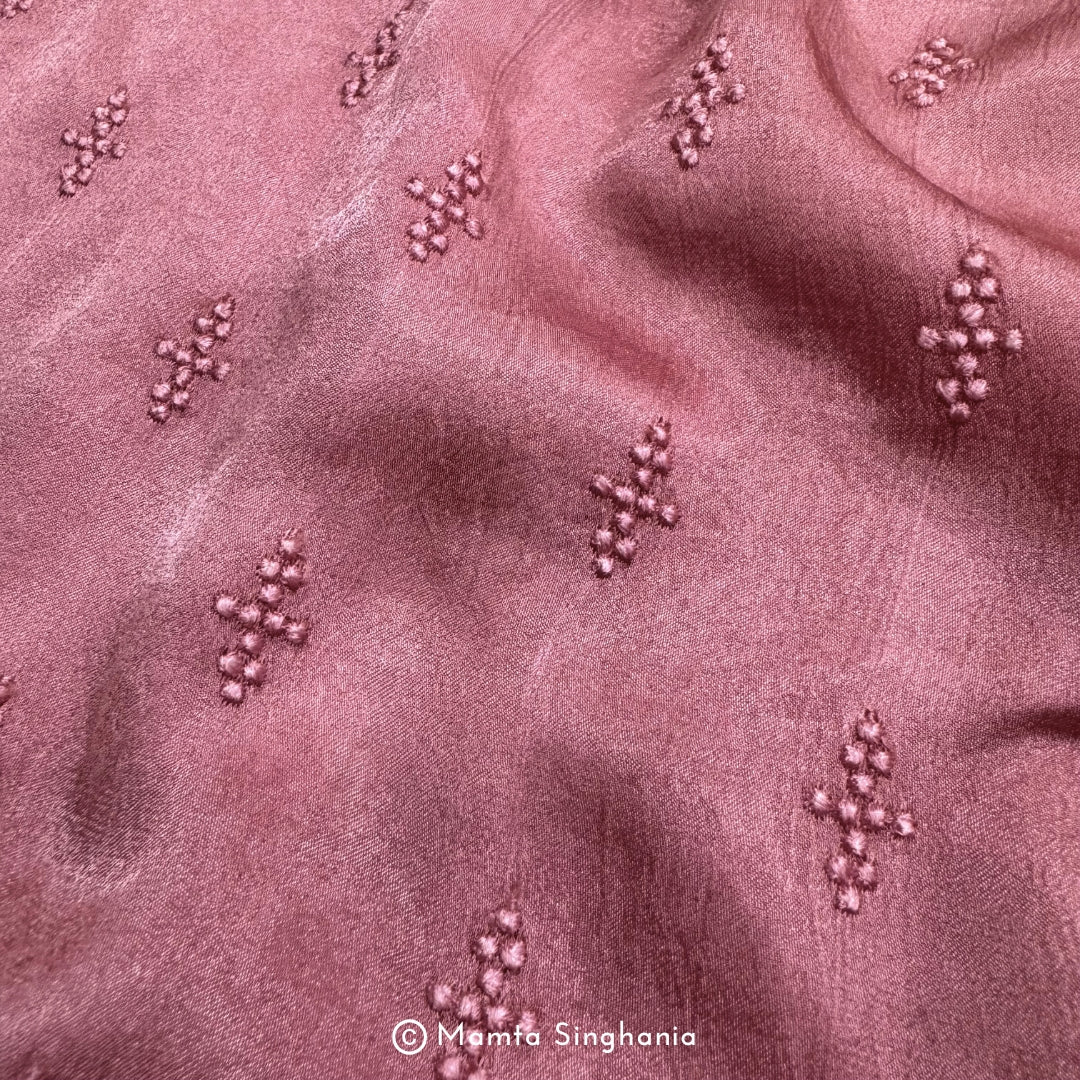 Light Pink Embroidered Modal Satin Fabric