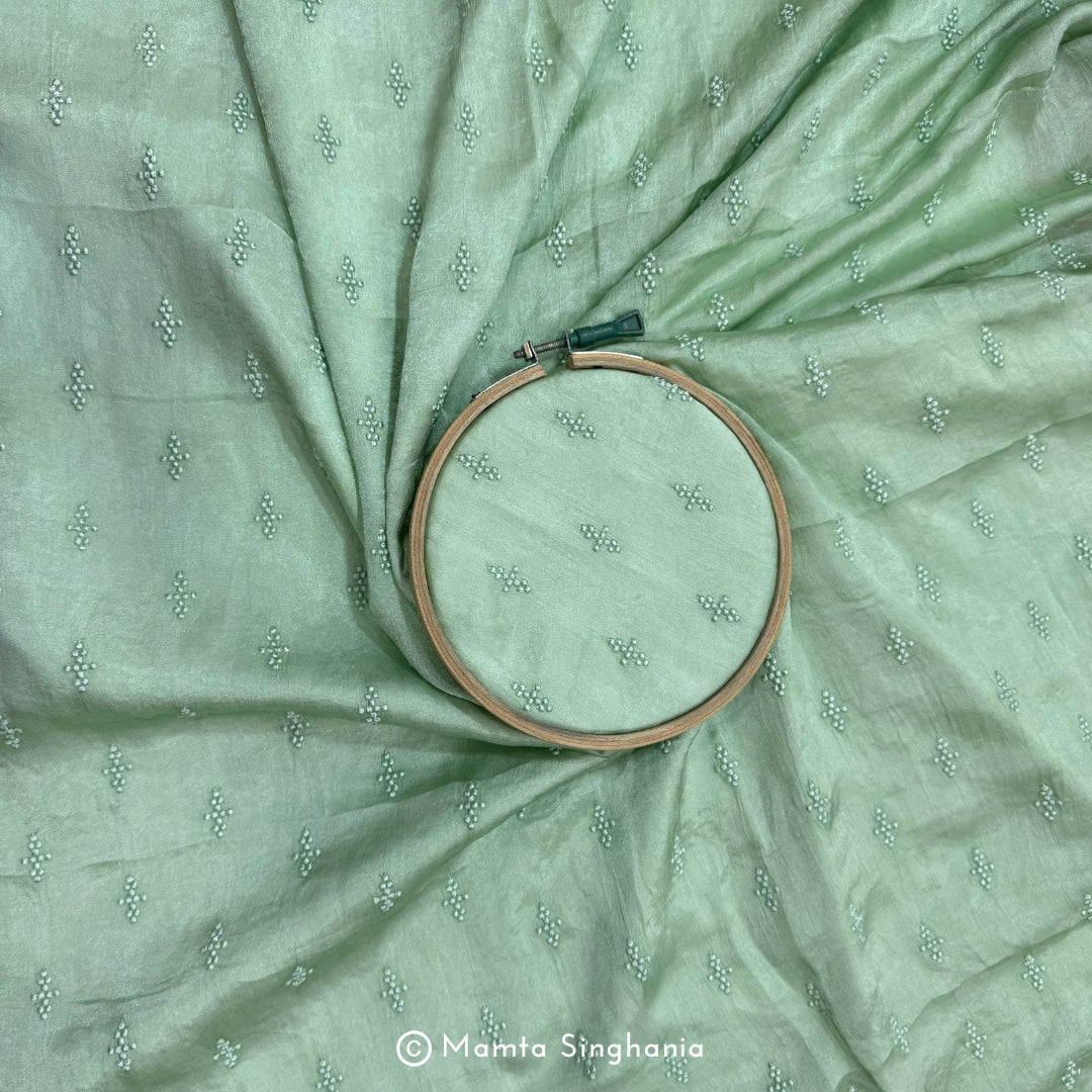 Light Green Embroidered Modal Satin Fabric