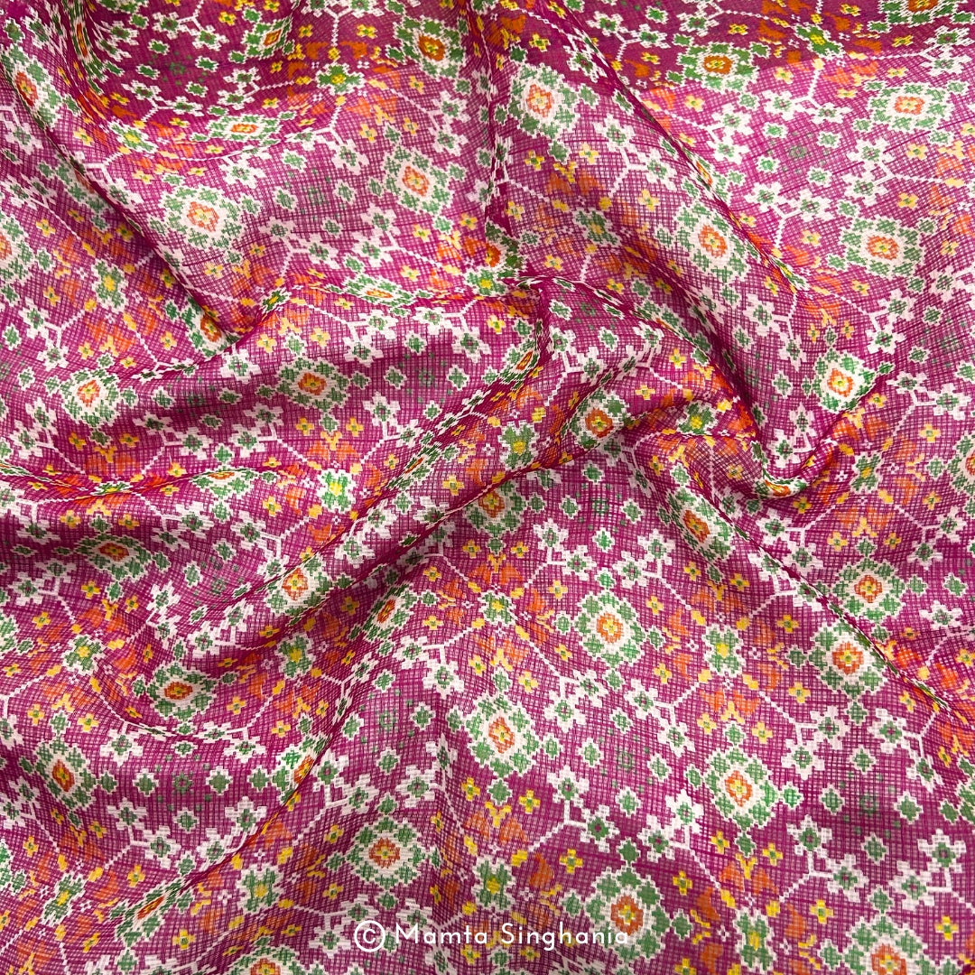 Orange Pink Patola Printed Kota Doria Fabric