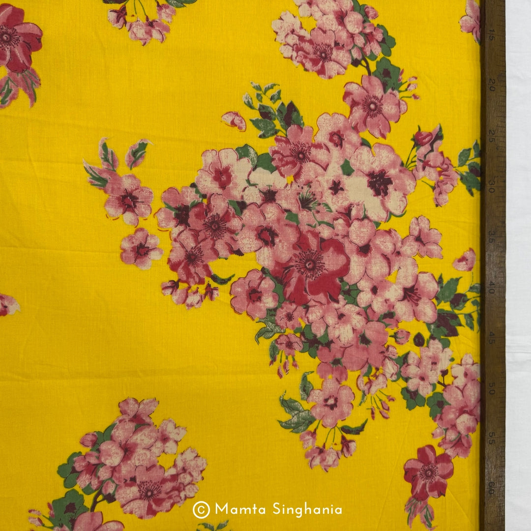 Yellow Floral Printed Cotton Fabric