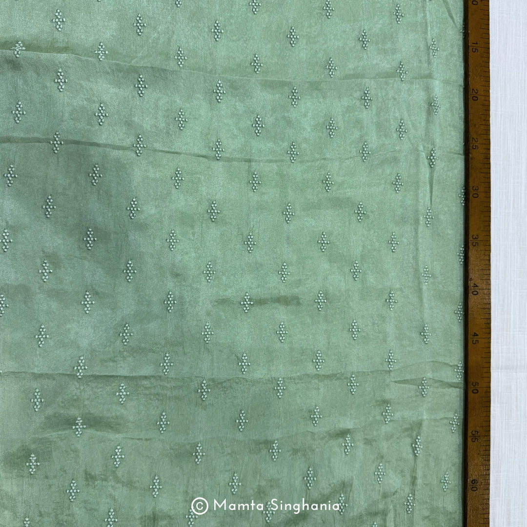Light Green Embroidered Modal Satin Fabric