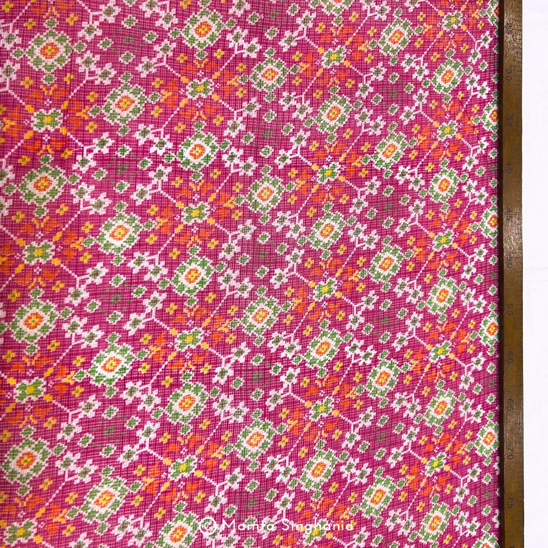 Orange Pink Patola Printed Kota Doria Fabric