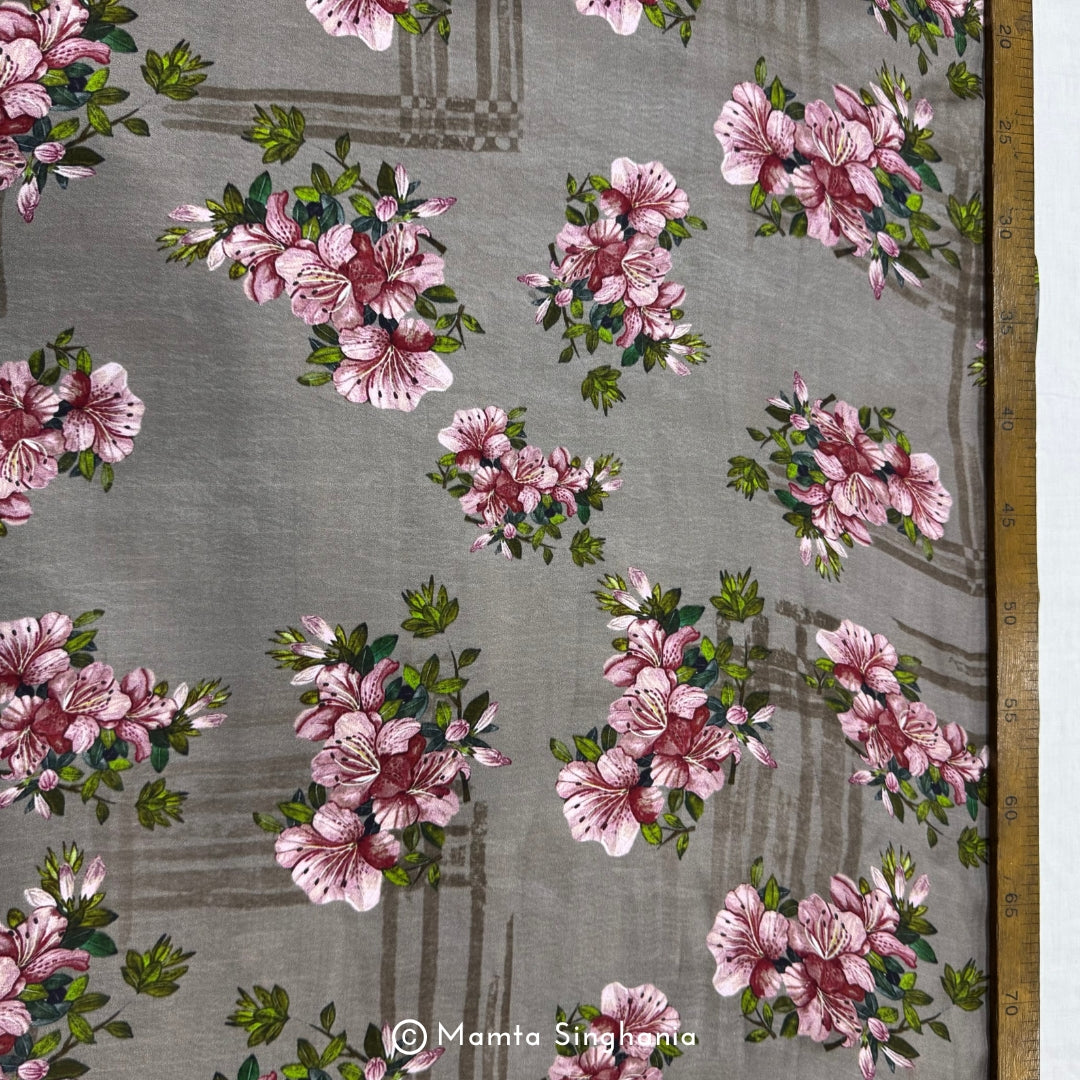 Pink Brown Floral Printed Modal Satin