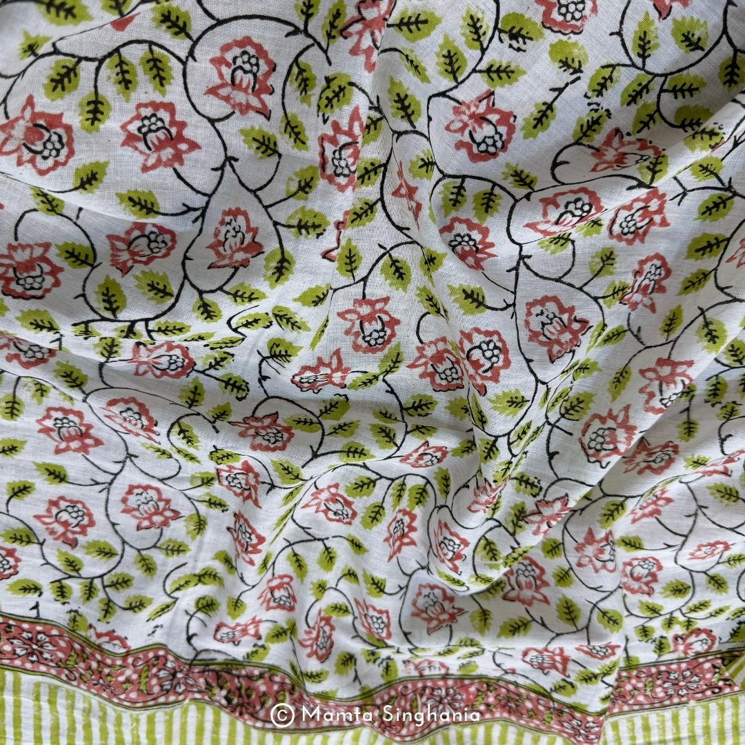 Hand-block Floral Printed Cotton Stole in Multiple Colours