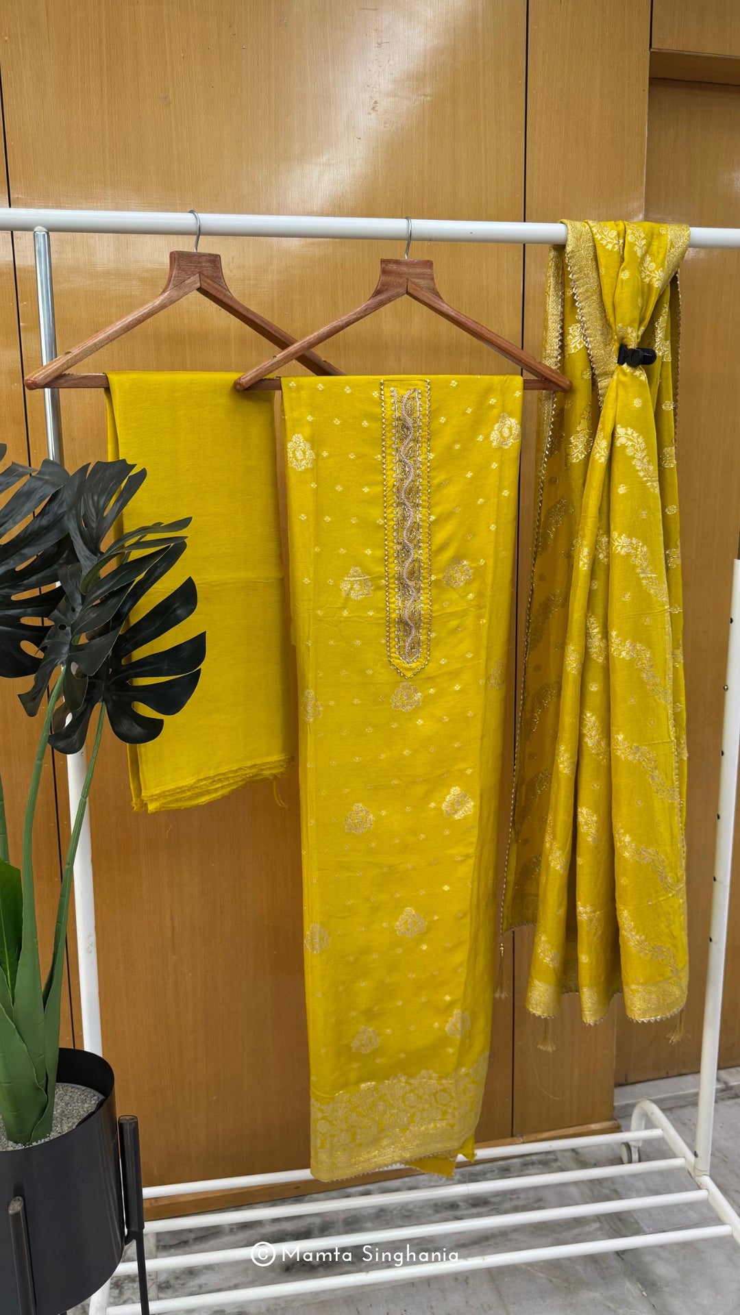 Yellow Zardozi Embroidered Unstitched Suit Set