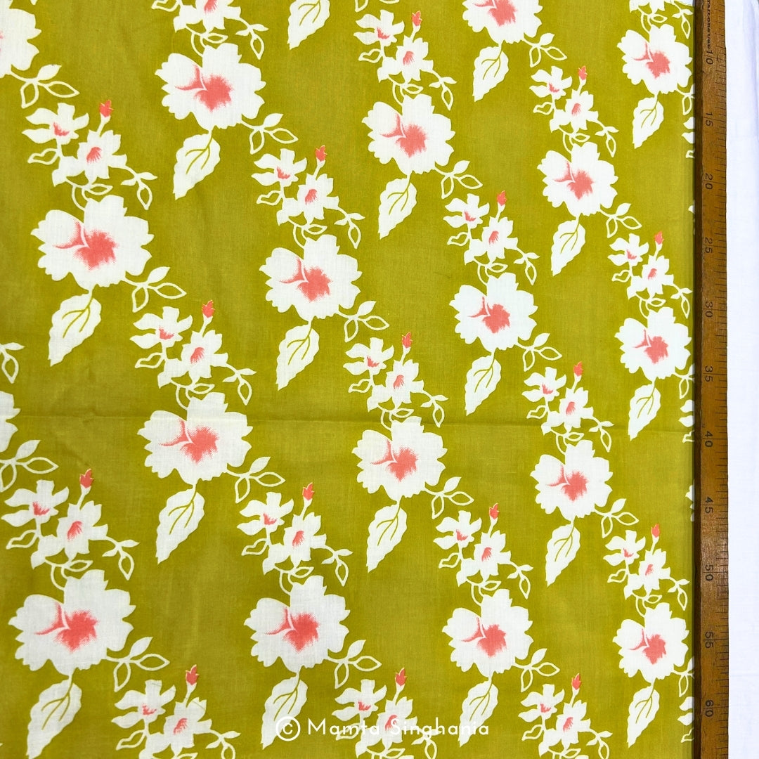Yellow Floral Printed Cotton Fabric