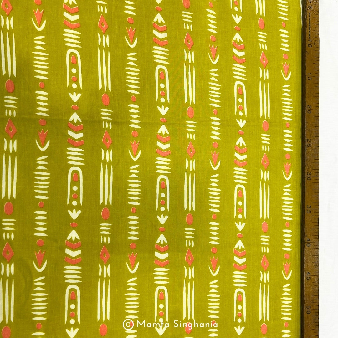 Yellow Abstract Printed Cotton Fabric