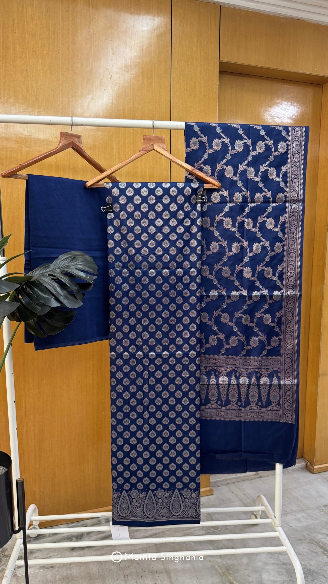 Navy Blue Banarasi Brocade Suit Set
