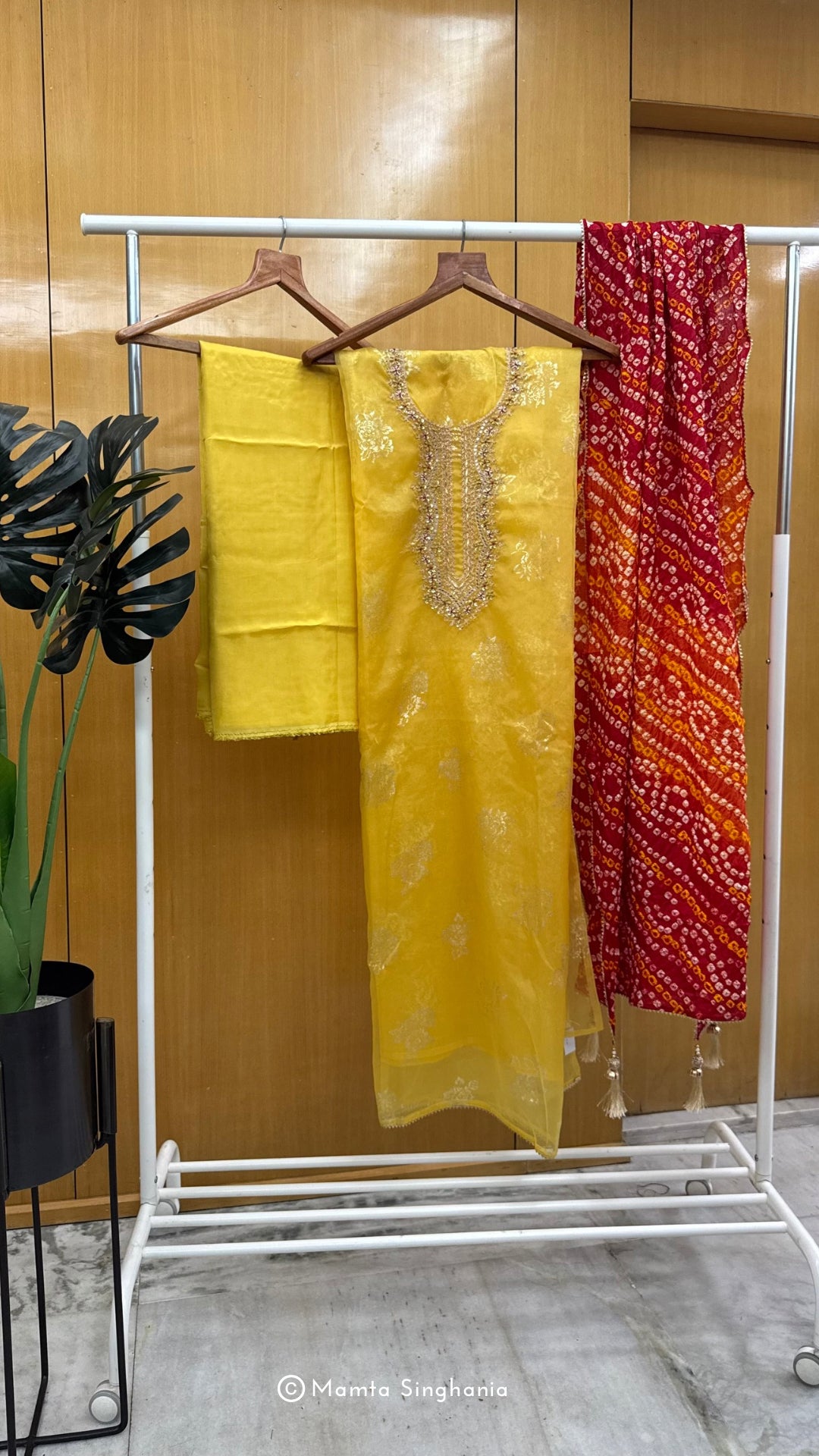 Yellow Zardozi Foil Printed Unstitched Suit Set