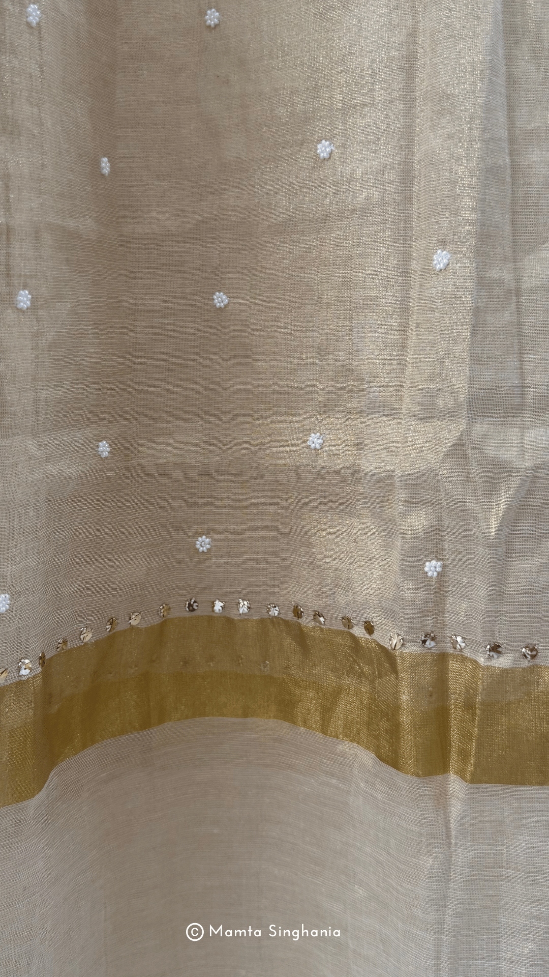 Beige Tissue Unstitched Mukaish Suit Set