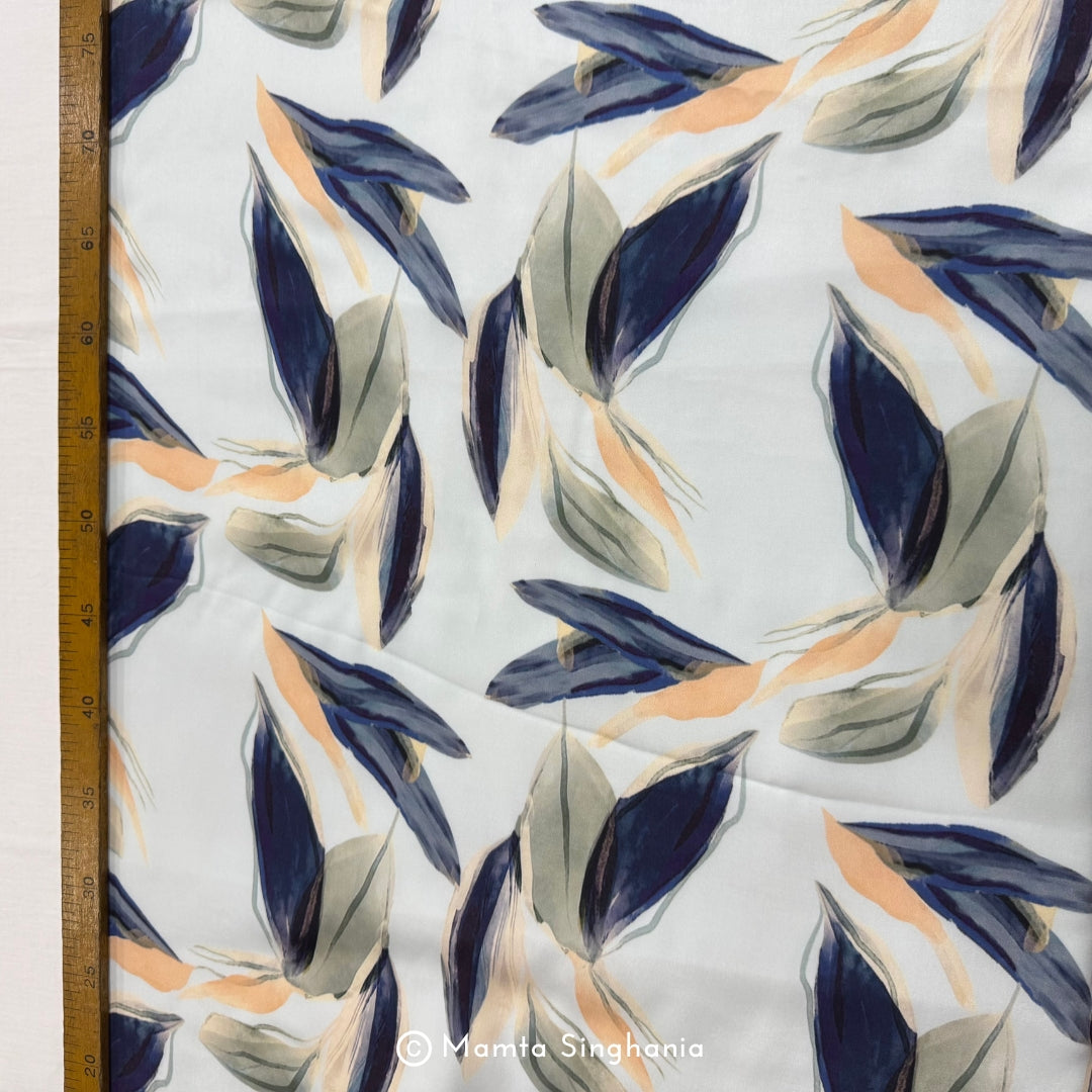 Blue Leaf Printed Modal Satin