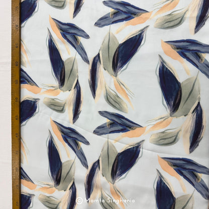 Blue Leaf Printed Modal Satin