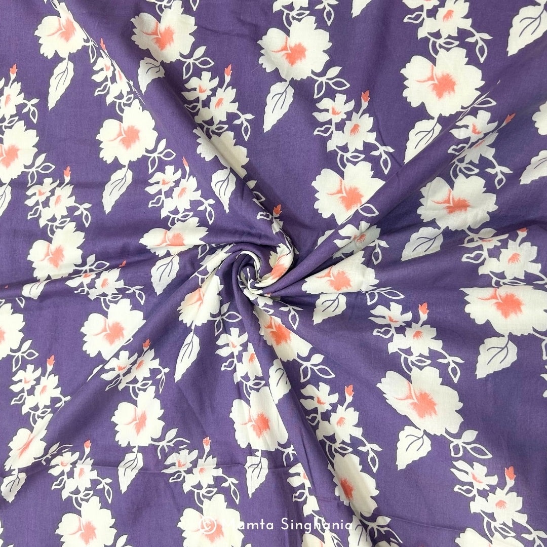 Light Purple Floral Printed Cotton Fabric