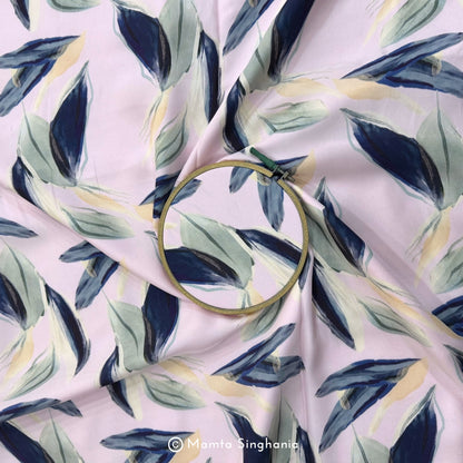 Pink Leaf Printed Modal Satin