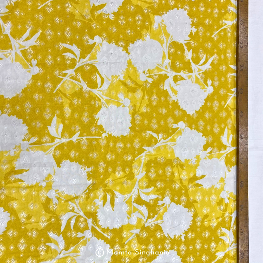 Yellow Floral Printed Self Weave Cotton Fabric