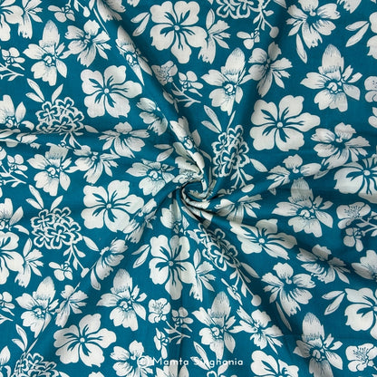 Teal Blue Floral Printed Cotton Fabric