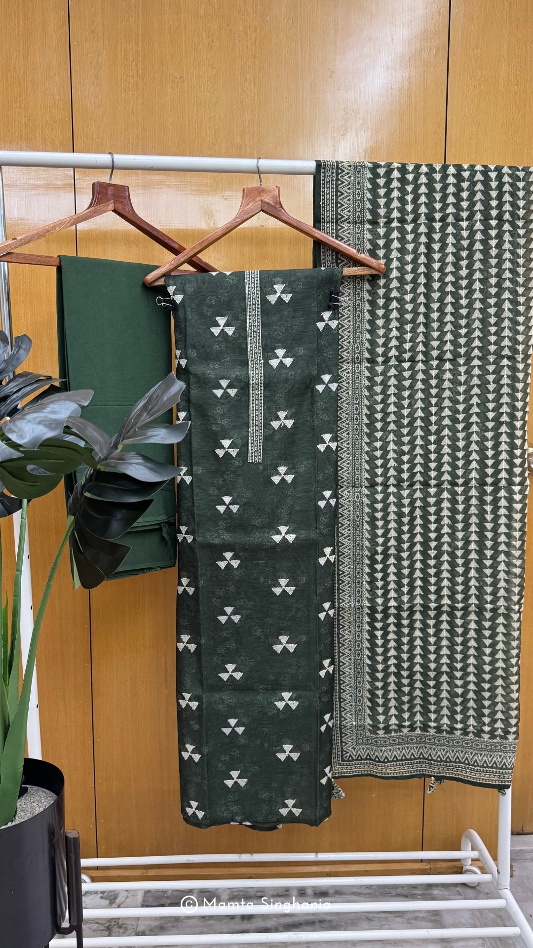 Forest Green Kantha Embroidered Unstitched Suit Set