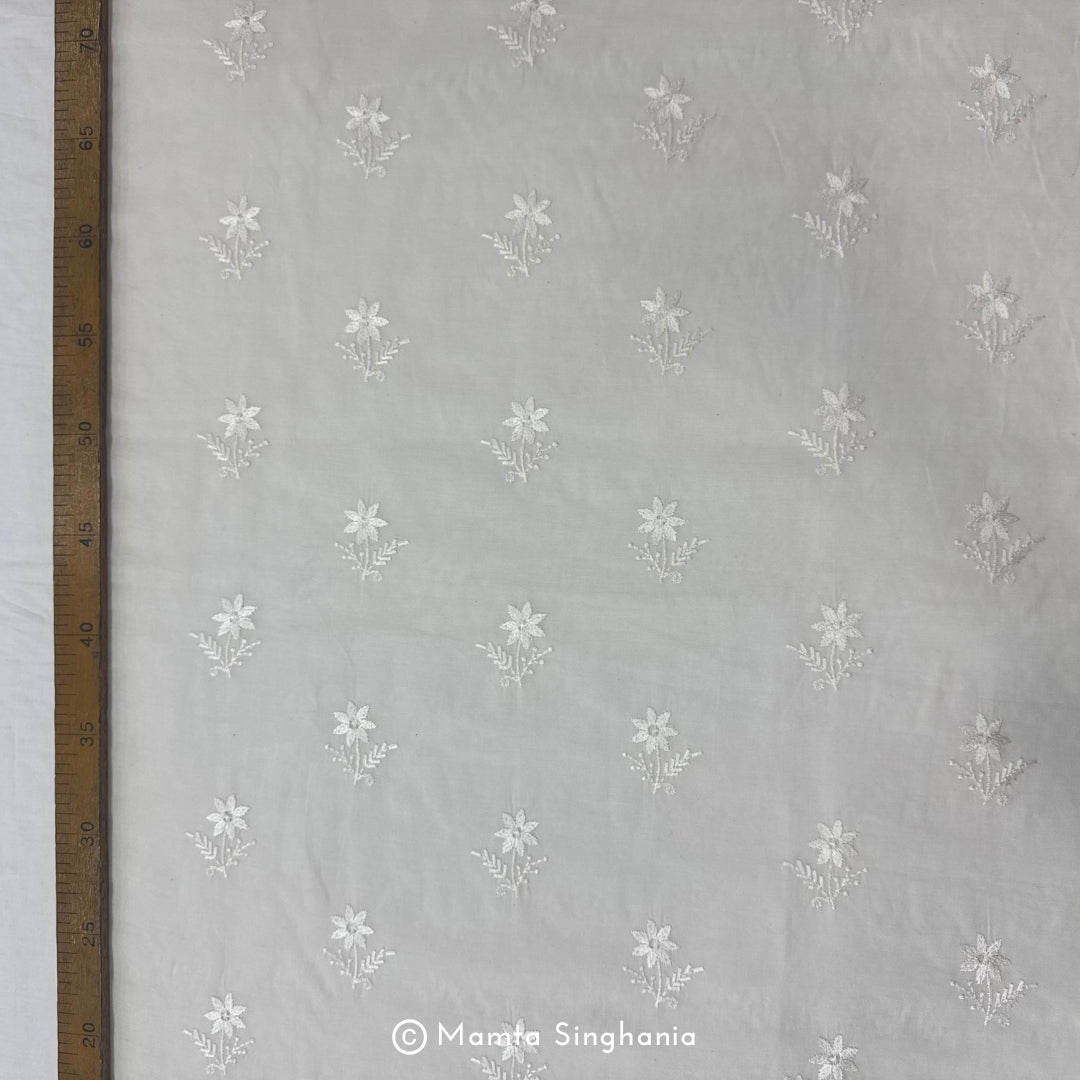 White Plain Dyeable Embroidered Chanderi Fabric