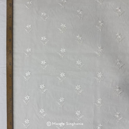 White Plain Dyeable Embroidered Chanderi Fabric