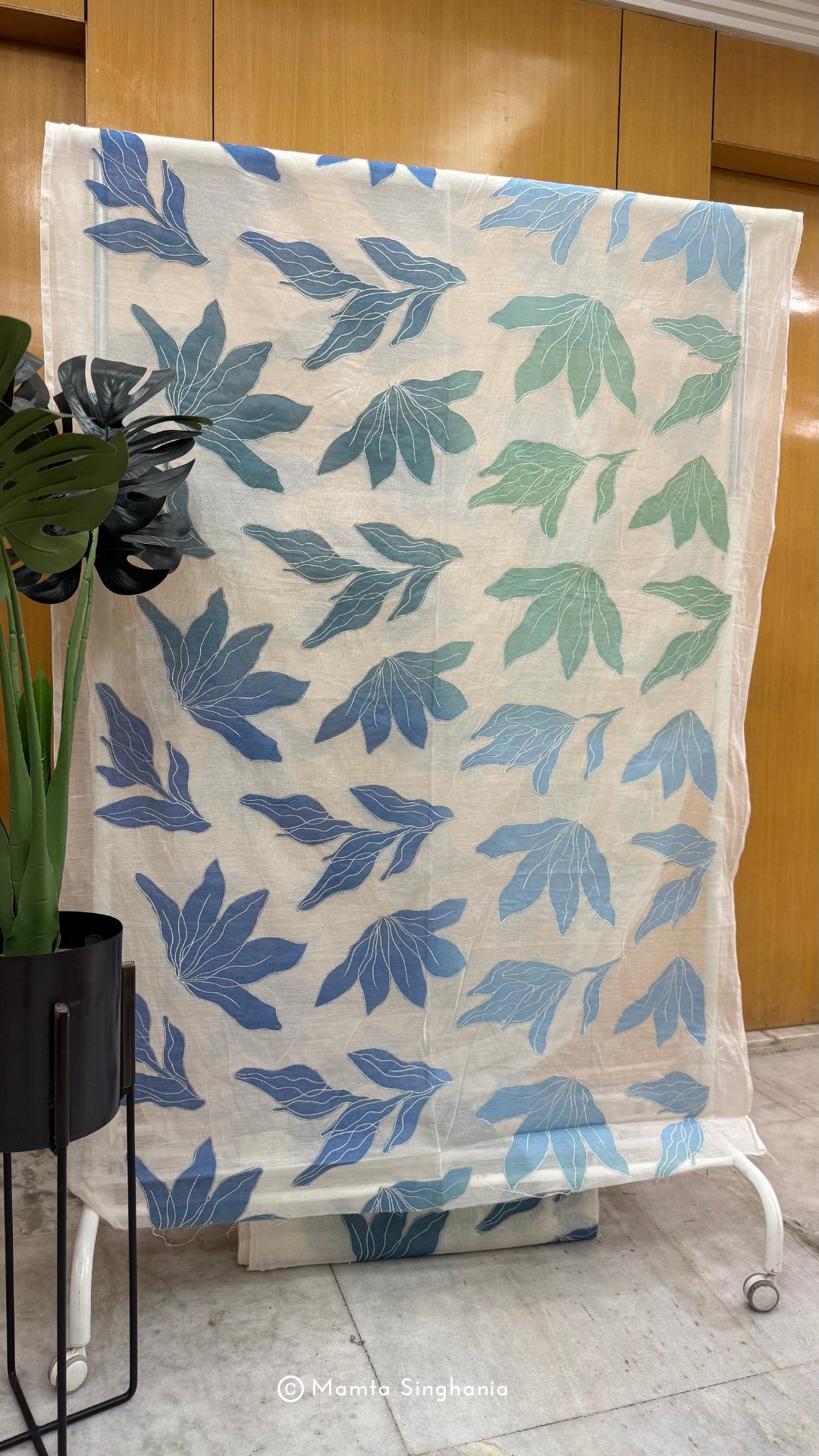 Shaded Floral Applique Mul Chanderi Fabric