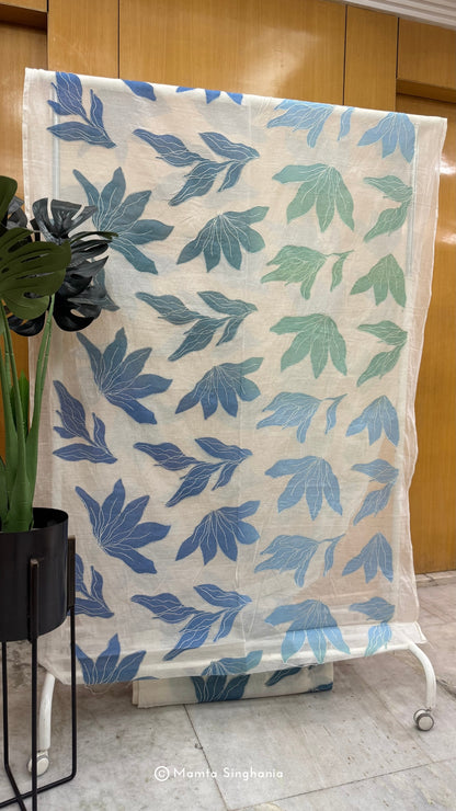 Shaded Floral Applique Mul Chanderi Fabric