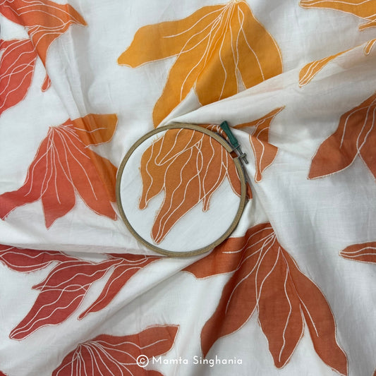 Shaded Floral Applique Mul Chanderi Fabric