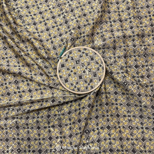 Mud Yellow Floral Printed Modal Satin