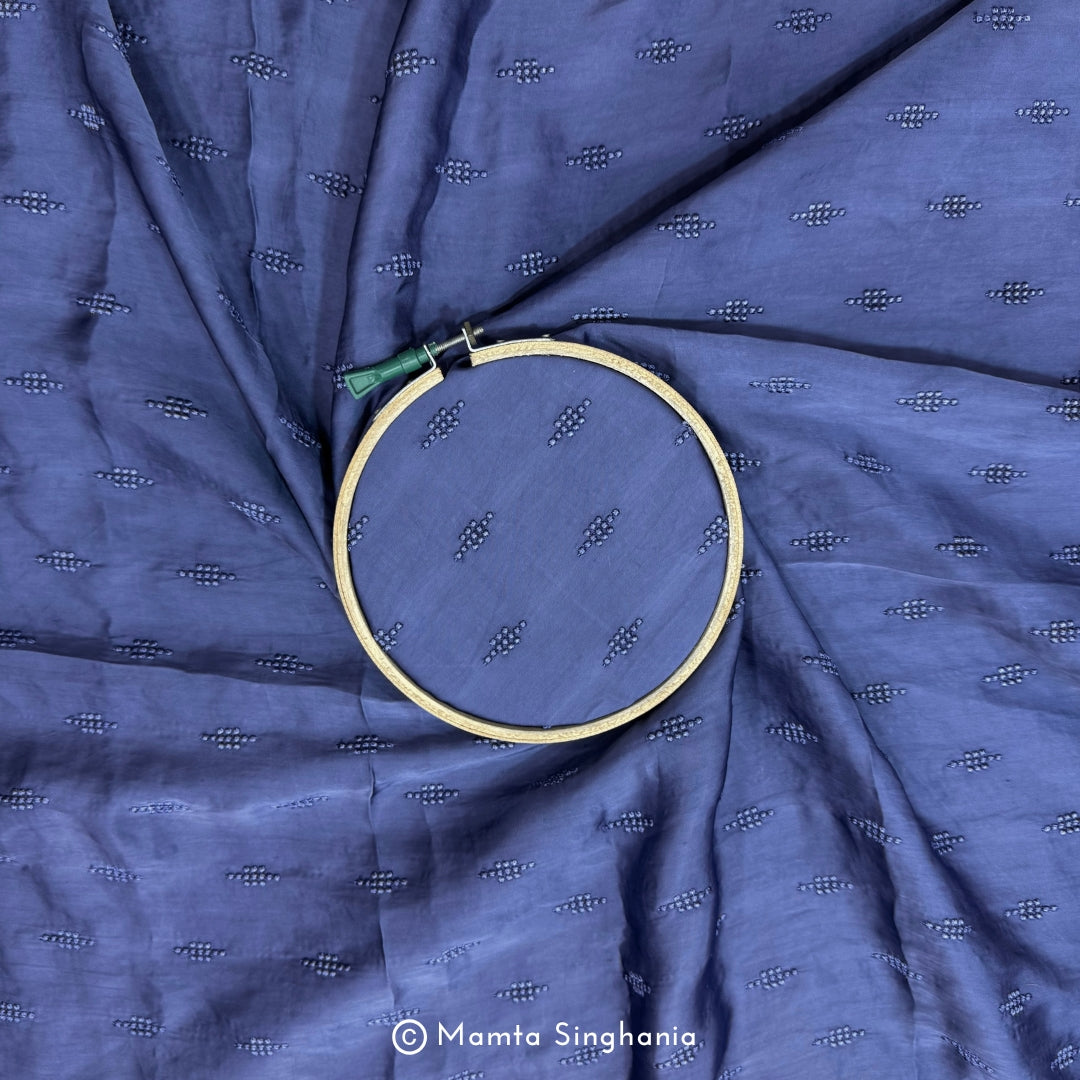 Dark Blue Embroidered Modal Satin Fabric