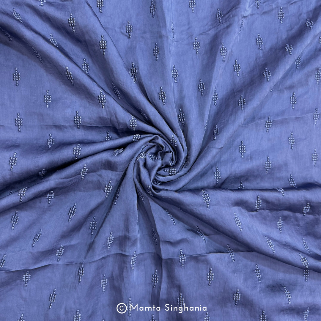 Dark Blue Embroidered Modal Satin Fabric