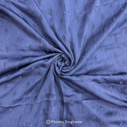 Dark Blue Embroidered Modal Satin Fabric