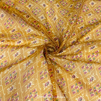 Yellow Patola Printed Kota Doria Fabric