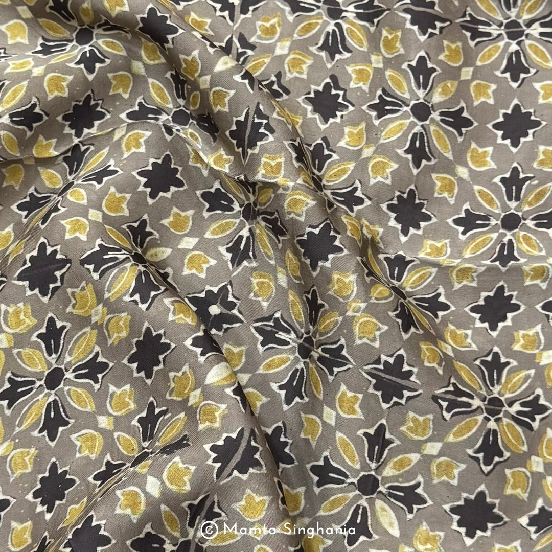 Mud Yellow Floral Printed Modal Satin