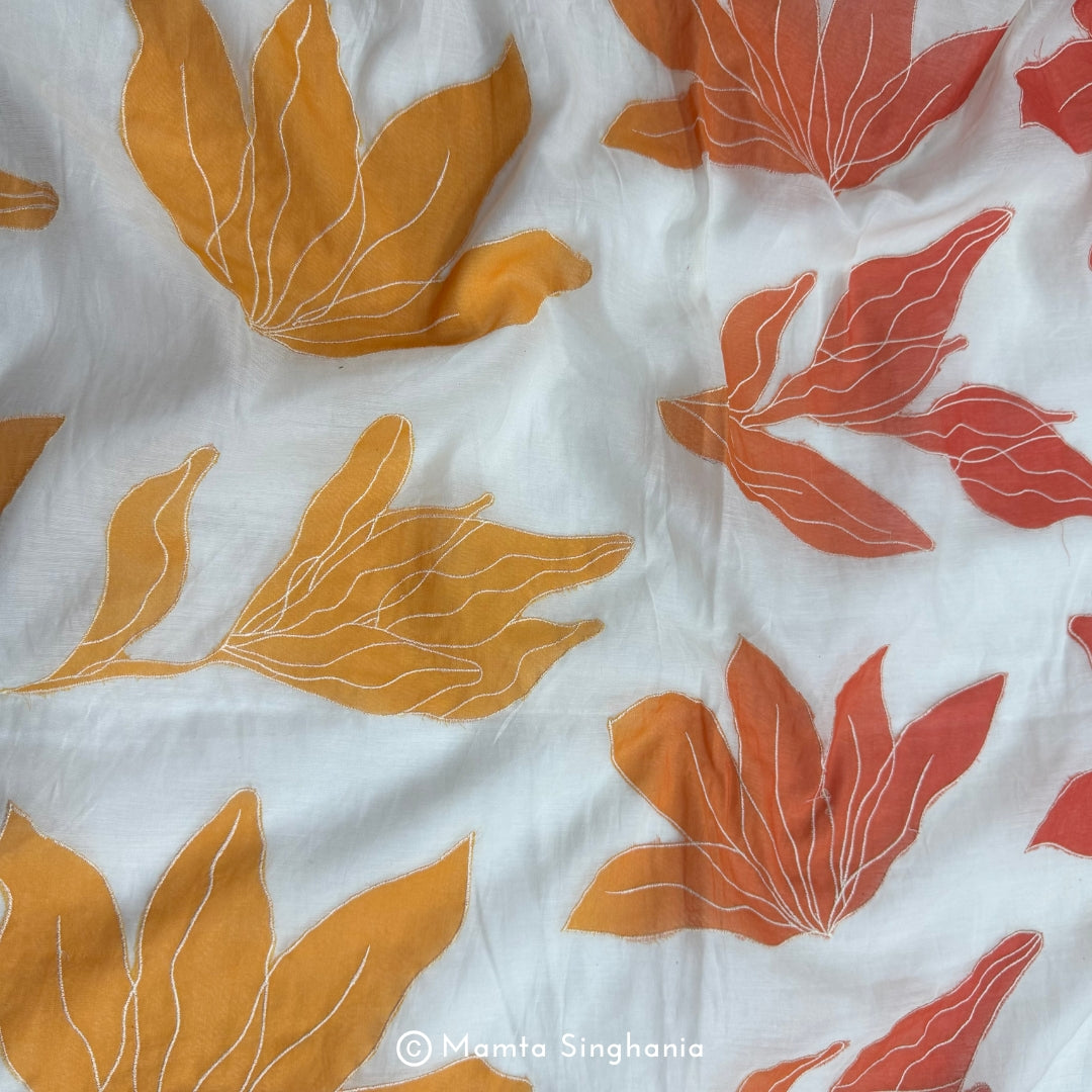 Shaded Floral Applique Mul Chanderi Fabric