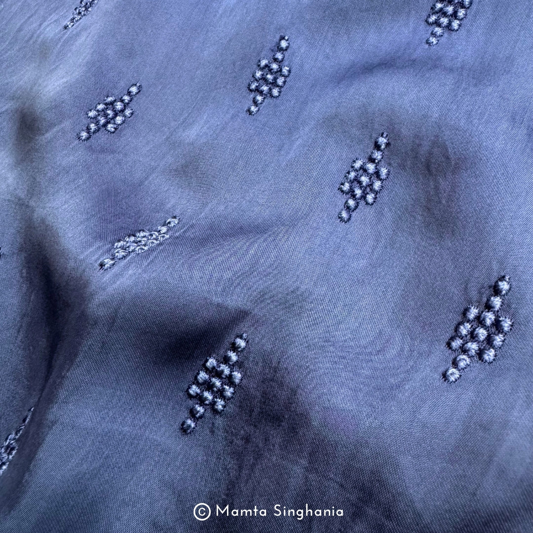 Dark Blue Embroidered Modal Satin Fabric