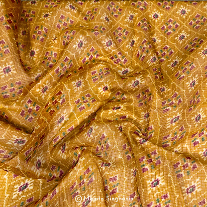 Yellow Patola Printed Kota Doria Fabric
