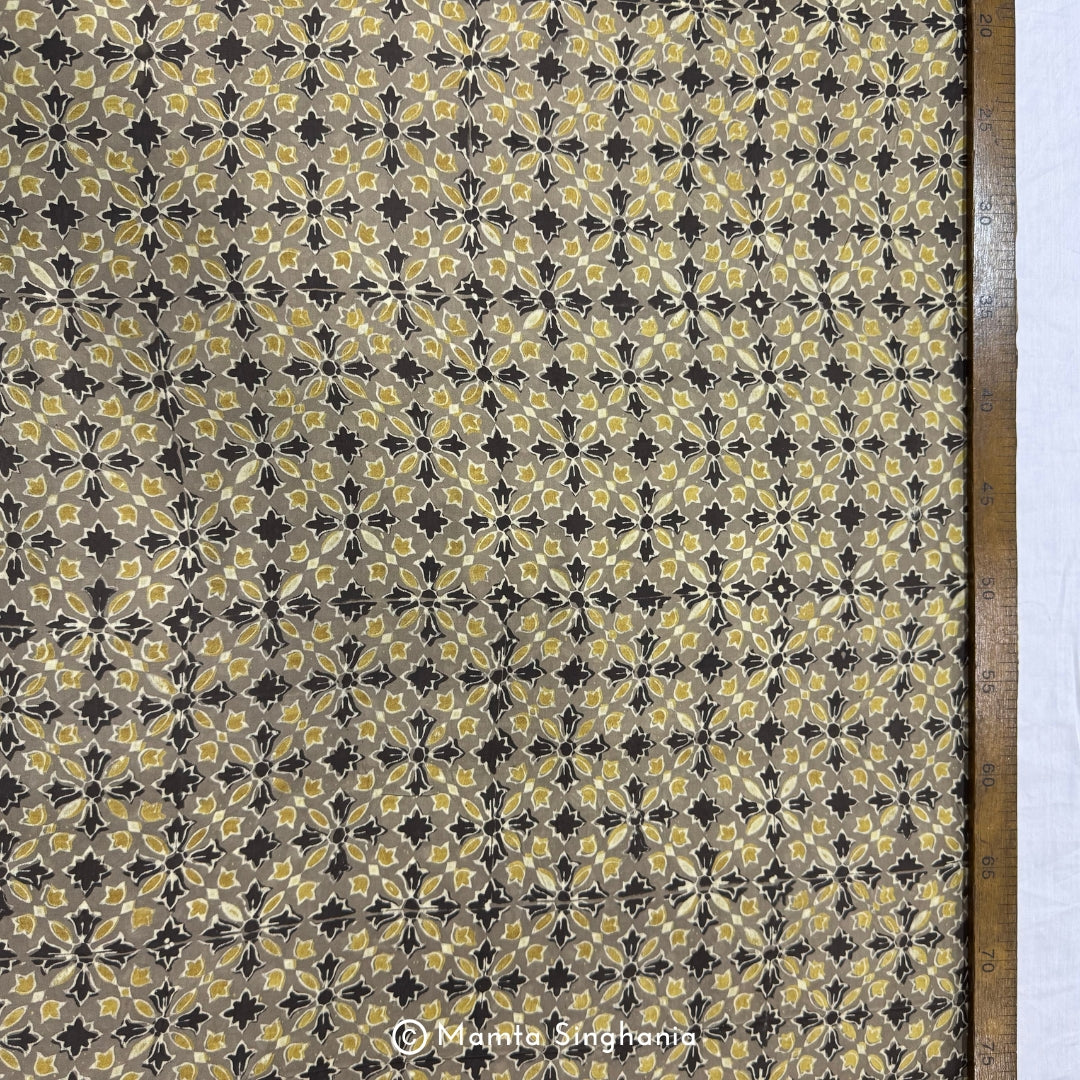 Mud Yellow Floral Printed Modal Satin