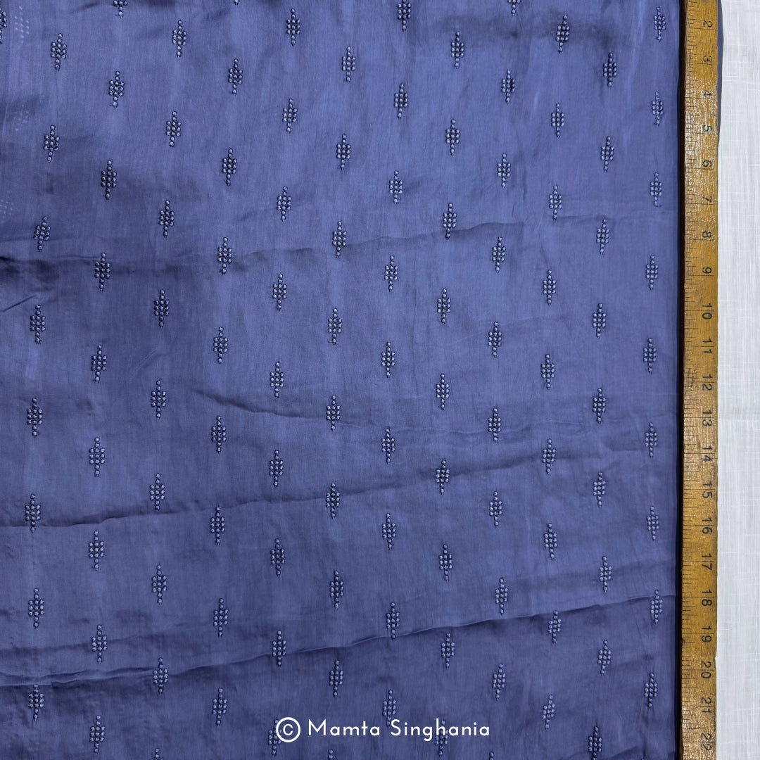 Dark Blue Embroidered Modal Satin Fabric